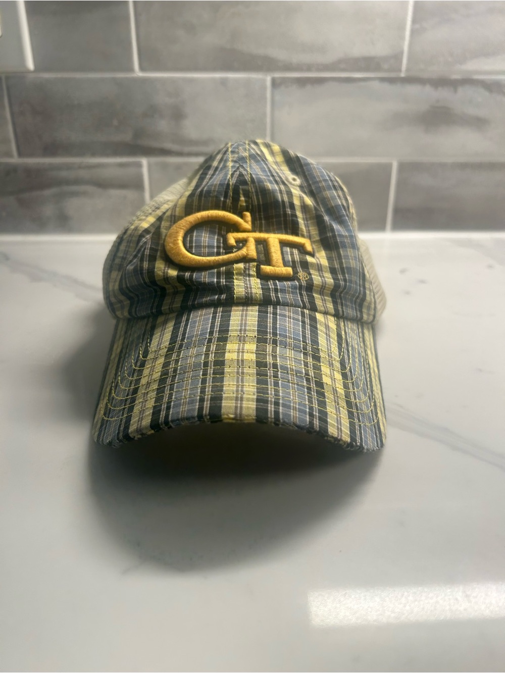 Georgia Tech Embroidered Plaid Baseball Cap - Yellow & Blue 💛💙
